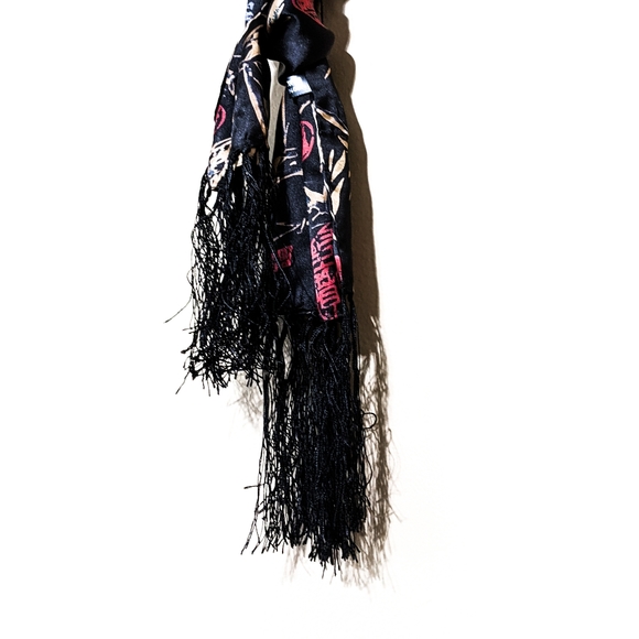 Silk Scarf Floral Long Fashion With Fringes - Picture 5 of 9